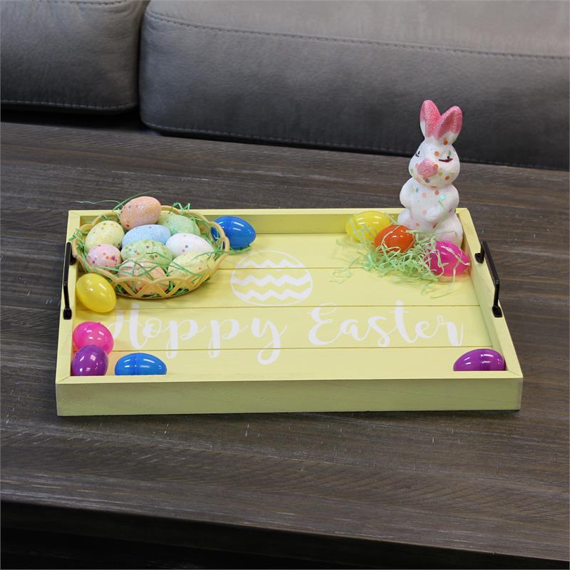 Decorative Wood Serving Tray w Handles 15.50in x 12in Hoppy Easter