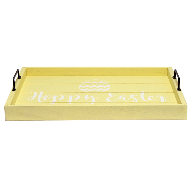 Decorative Wood Serving Tray w Handles 15.50in x 12in Hoppy Easter