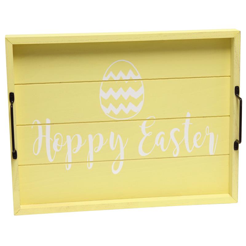 Decorative Wood Serving Tray w Handles 15.50in x 12in Hoppy Easter