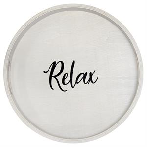 Decorative 13.75in Round Wood Serving Tray w Handles Relax