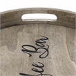 Decorative 13.75in Round Wood Serving Tray w Handles Coffee Bar