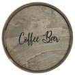 Decorative 13.75in Round Wood Serving Tray w Handles Coffee Bar