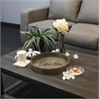 Decorative 13.75in Round Wood Serving Tray w Handles Coffee Bar