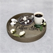 Decorative 13.75in Round Wood Serving Tray w Handles Coffee Bar