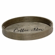 Decorative 13.75in Round Wood Serving Tray w Handles Coffee Bar