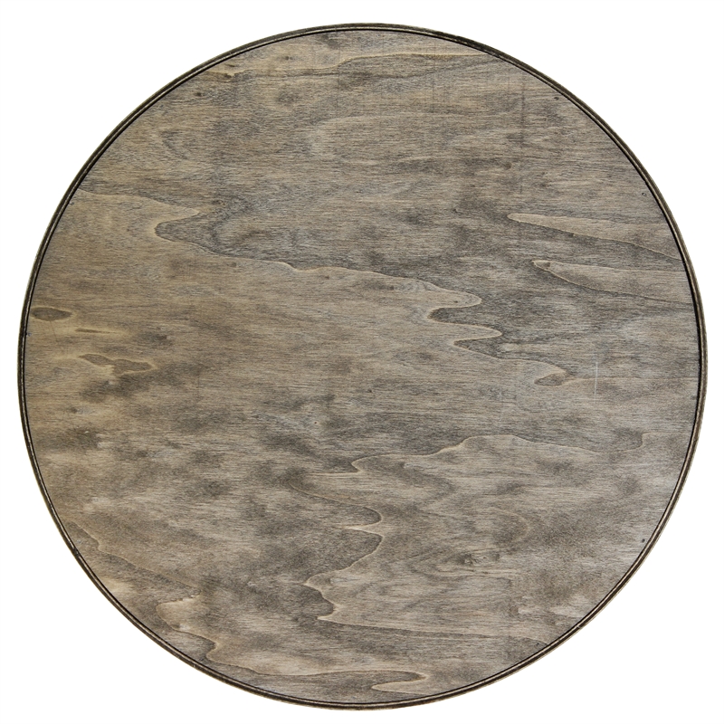 Decorative 13.75in Round Wood Serving Tray w Handles Coffee Bar