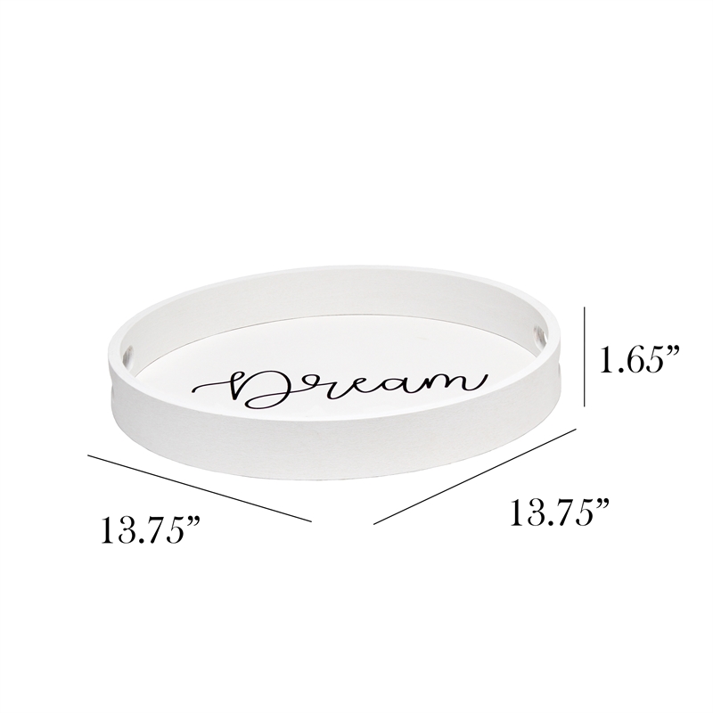 Decorative 13.75in Round Wood Serving Tray w Handles Dream