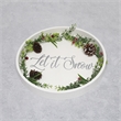 Decorative 13.75in Round Wood Serving Tray w Handles Let it Snow
