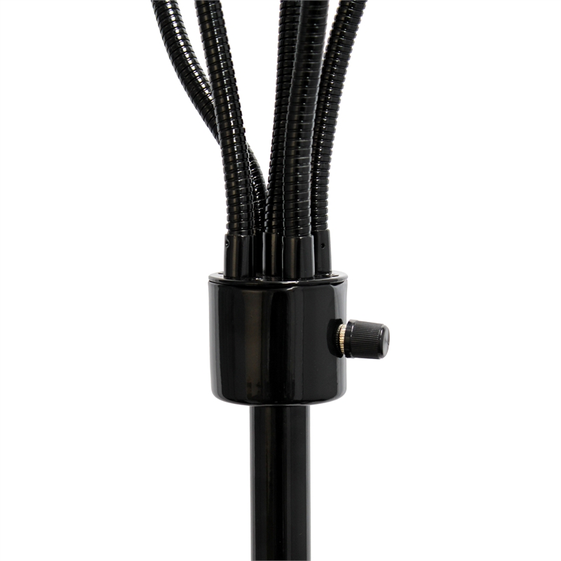 5 Light Adjustable Gooseneck Black Floor Lamp with White Shades