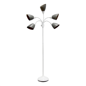 5 Light Adjustable Gooseneck White Floor Lamp with Gray Shades