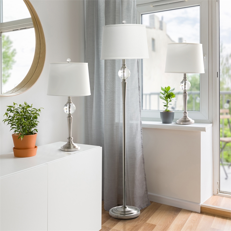Crystal Drop Table and Floor Lamp Set in Brushed Nickel