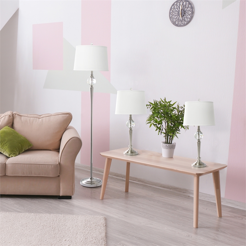 Crystal Drop Table and Floor Lamp Set in Brushed Nickel