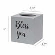 Elegant Designs Wood Tissue Box Cover with Sliding Base & Black Script - Gray