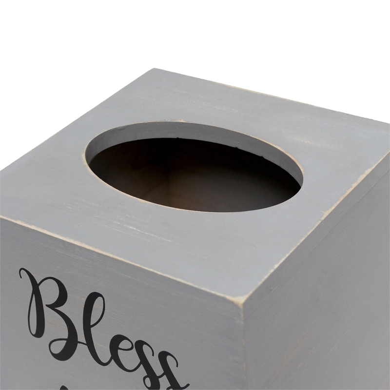 Elegant Designs Wood Tissue Box Cover with Sliding Base & Black Script - Gray