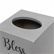 Elegant Designs Wood Tissue Box Cover with Sliding Base & Black Script - Gray