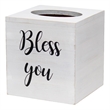 Elegant Designs Wood Tissue Box Cover with Sliding Base & Black Script - White