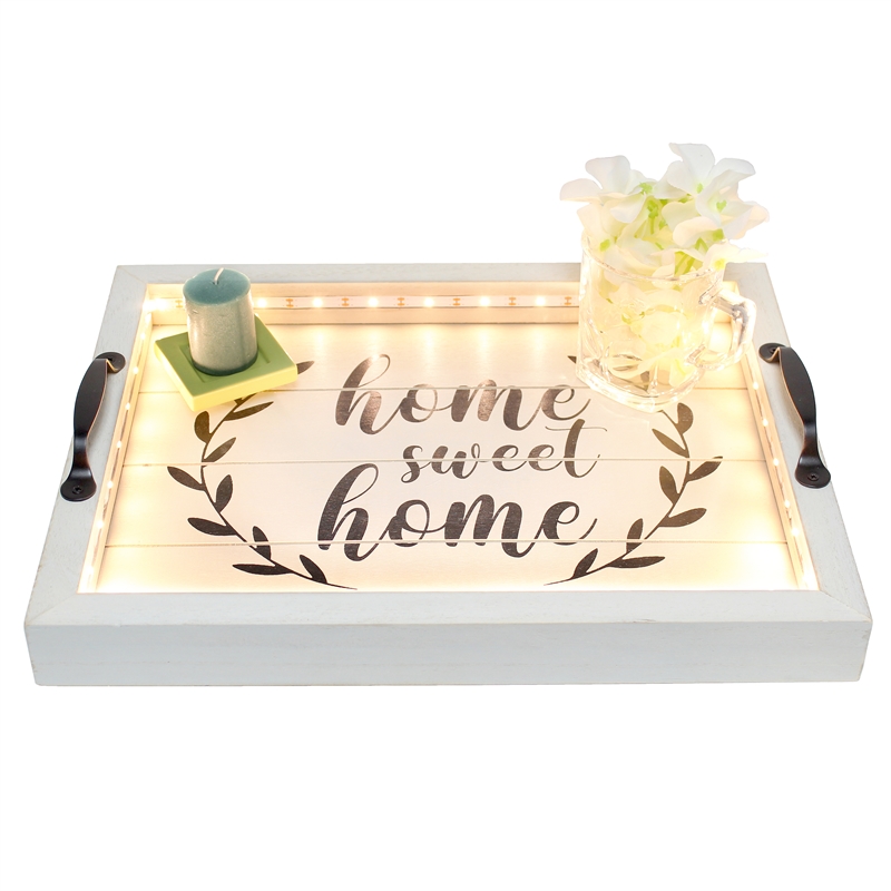 Elegant Designs Salento LED Wood Serving Tray with 