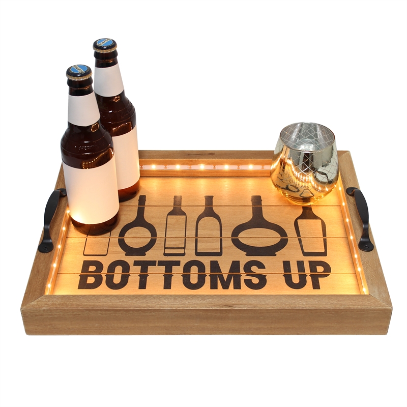 Elegant Designs Salento LED Wood Serving Tray with 
