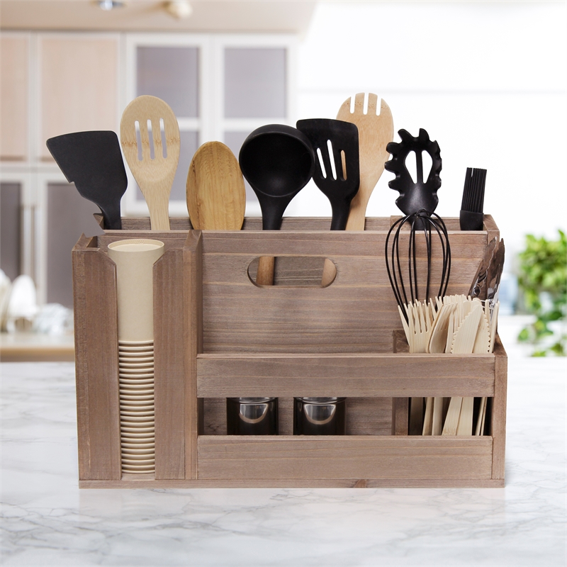 Elegant Designs Pantry Picks Wood Flatware and Utensils Organizer - Natural Wood