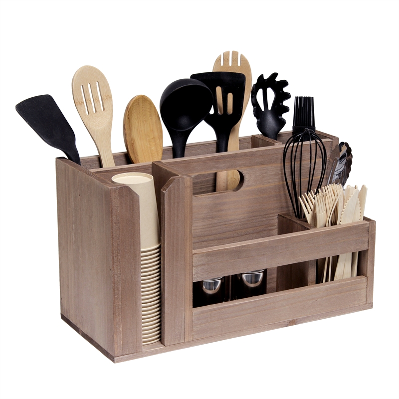 Elegant Designs Pantry Picks Wood Flatware and Utensils Organizer - Natural Wood