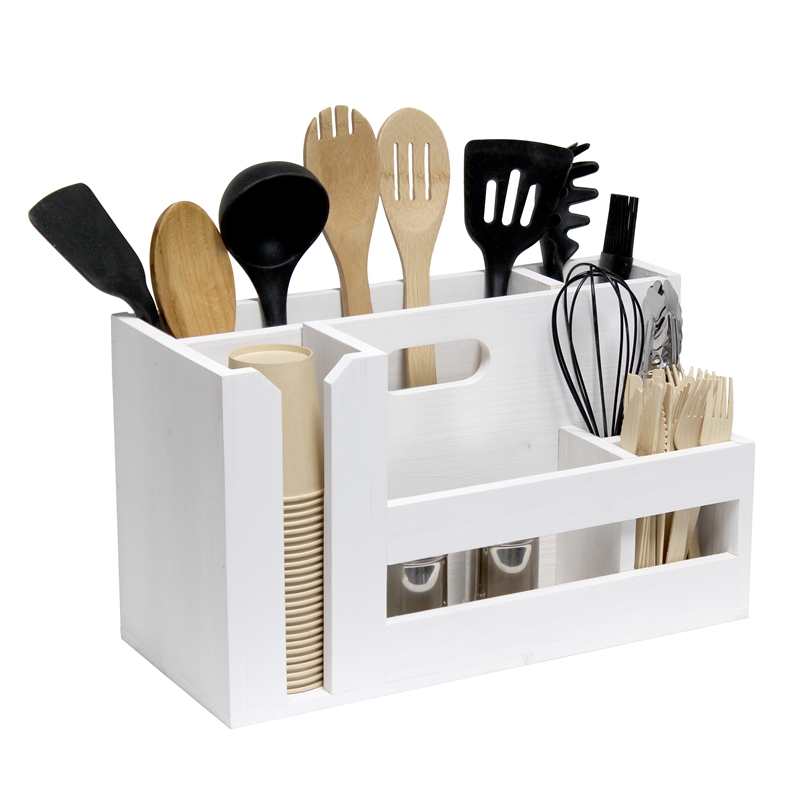 Elegant Designs Pantry Picks Wood Flatware and Utensils Organizer -  White Wash
