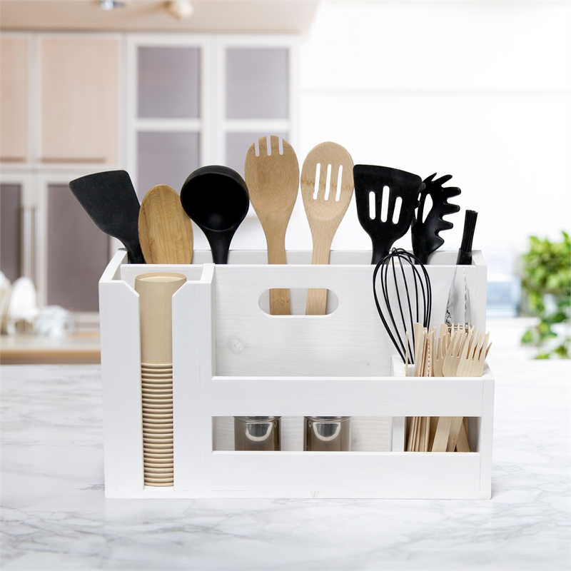 Elegant Designs Pantry Picks Wood Flatware and Utensils Organizer -  White Wash