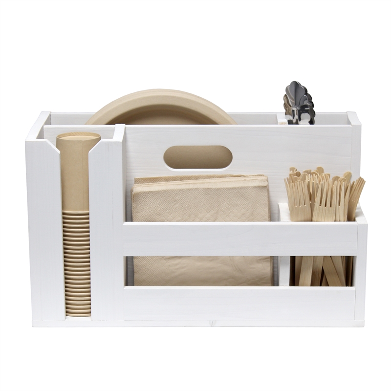 Elegant Designs Pantry Picks Wood Flatware and Utensils Organizer -  White Wash