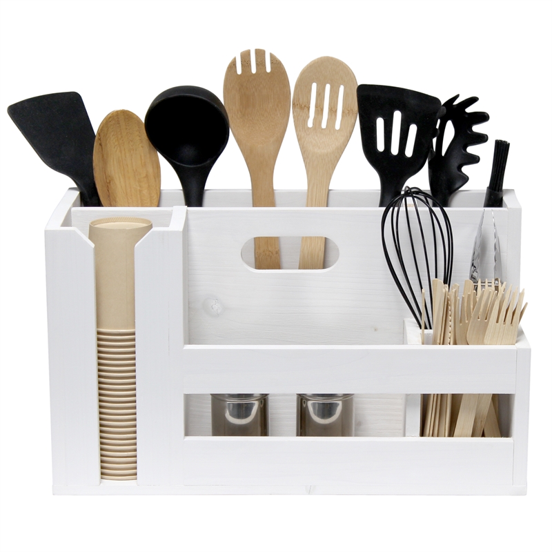 Elegant Designs Pantry Picks Wood Flatware and Utensils Organizer -  White Wash