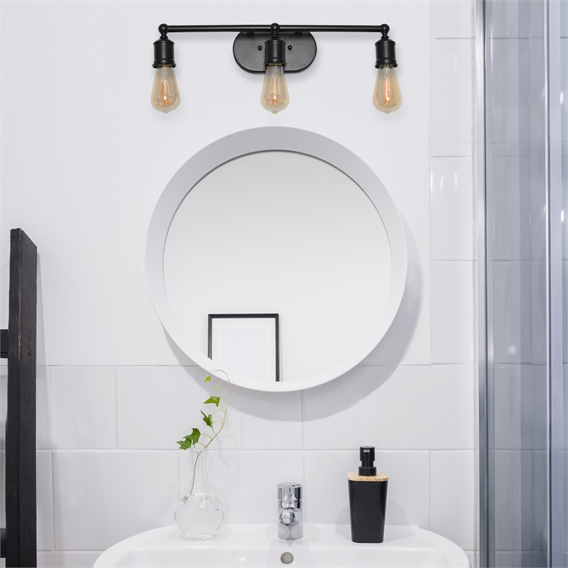 Elegant Designs 3 Light Edison Exposed Bulb Vanity Light Matte Black