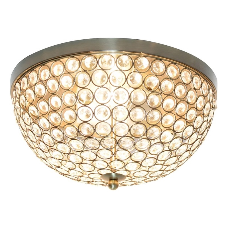 All the Rages 2-Light Dome Crystal Flush Mount Ceiling Fixture in Antique Brass