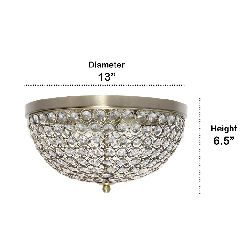 All the Rages 2-Light Dome Crystal Flush Mount Ceiling Fixture in Antique Brass