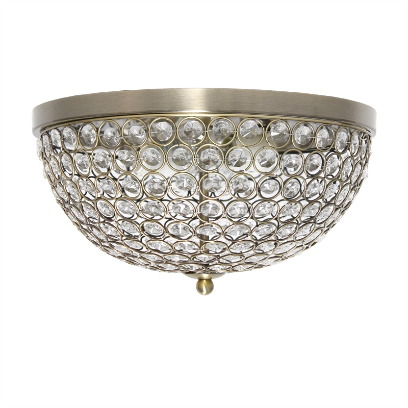 All the Rages 2-Light Dome Crystal Flush Mount Ceiling Fixture in Antique Brass