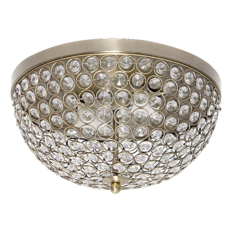 All the Rages 2-Light Dome Crystal Flush Mount Ceiling Fixture in Antique Brass