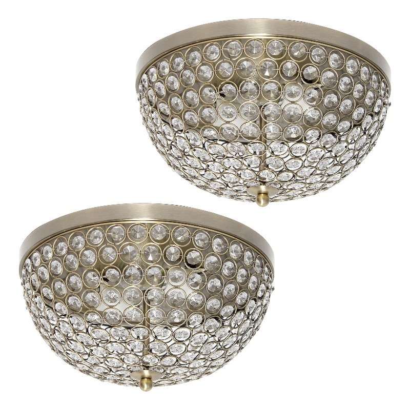 All the Rages 2-Light Crystal Flush Mount Ceiling in Antique Brass (Set of 2)