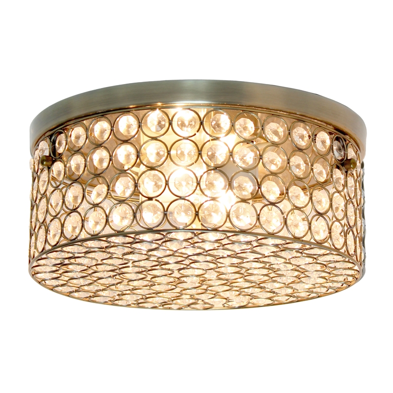 All the Rages 2-Light Metal Flush Mount Ceiling Light in Antique Brass