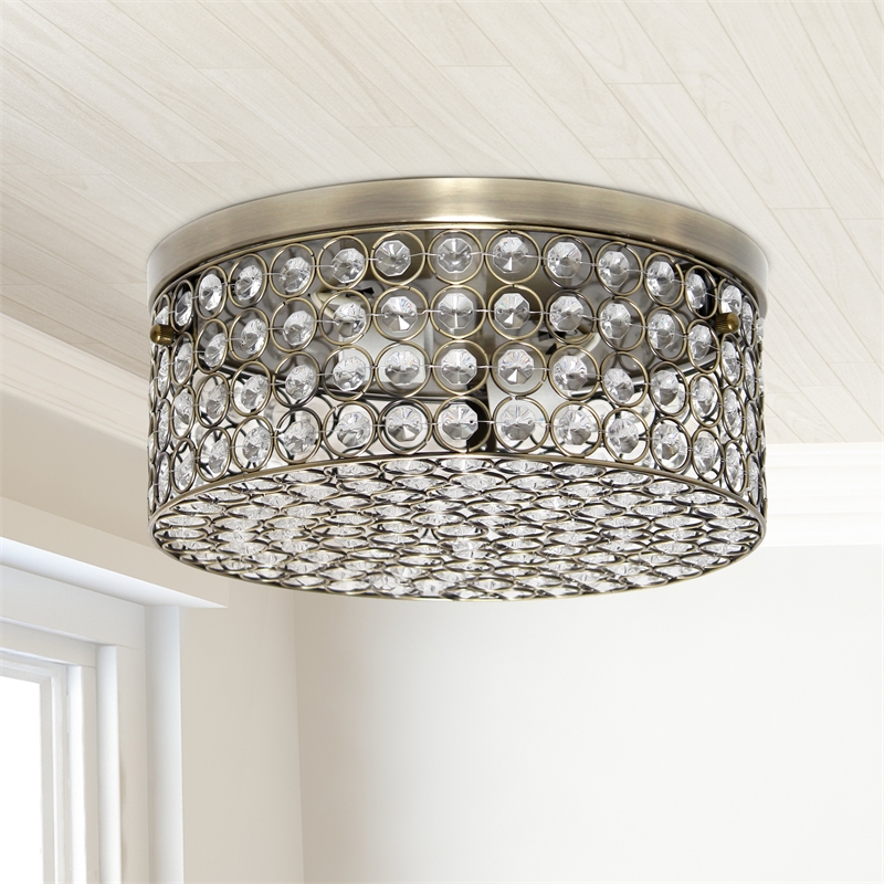 All the Rages 2-Light Metal Flush Mount Ceiling Light in Antique Brass