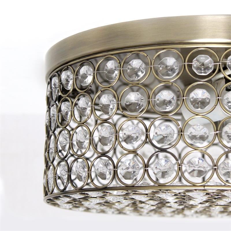 All the Rages 2-Light Metal Flush Mount Ceiling Light in Antique Brass