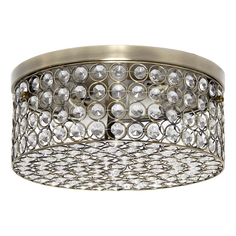 All the Rages 2-Light Metal Flush Mount Ceiling Light in Antique Brass