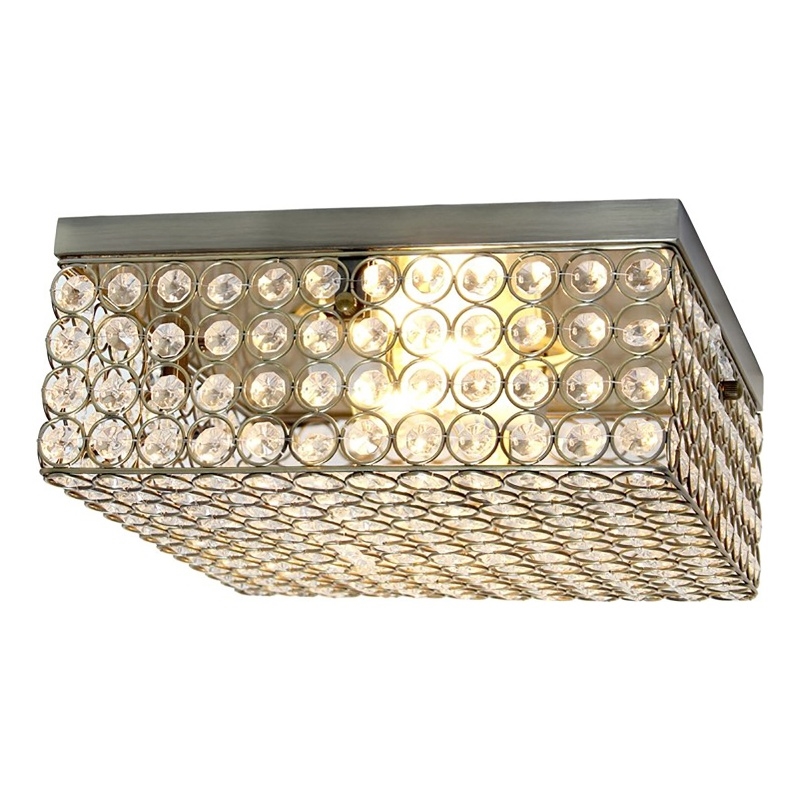All the Rages 2-Light Square Crystal & Metal Flush Mount in Antique Brass