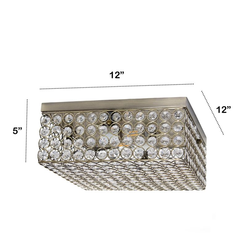 All the Rages 2-Light Square Crystal & Metal Flush Mount in Antique Brass