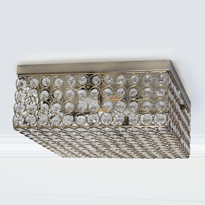 All the Rages 2-Light Square Crystal & Metal Flush Mount in Antique Brass