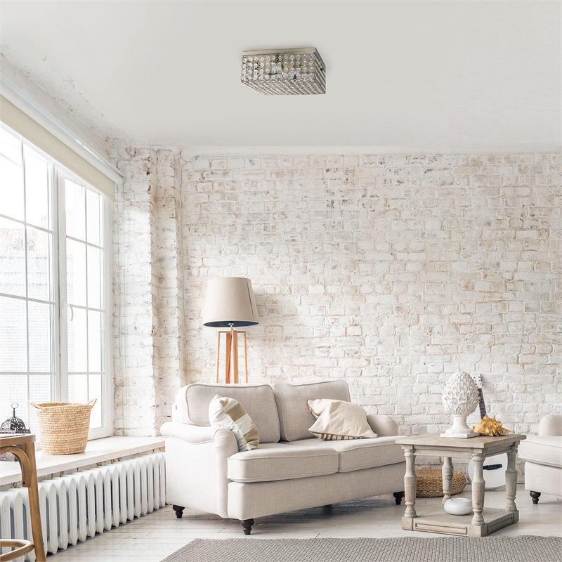 All the Rages 2-Light Square Crystal & Metal Flush Mount in Antique Brass