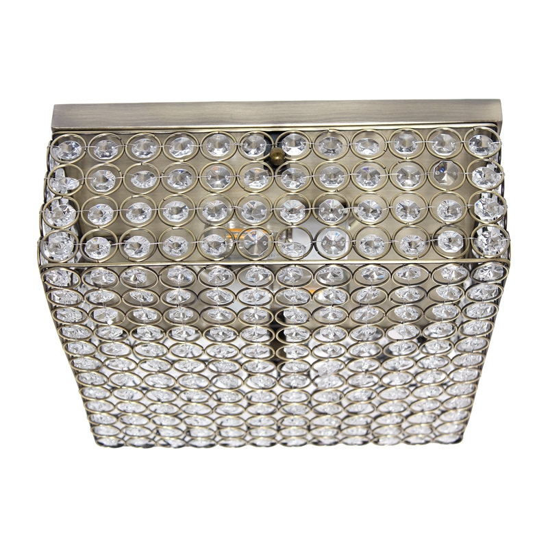 All the Rages 2-Light Square Crystal & Metal Flush Mount in Antique Brass