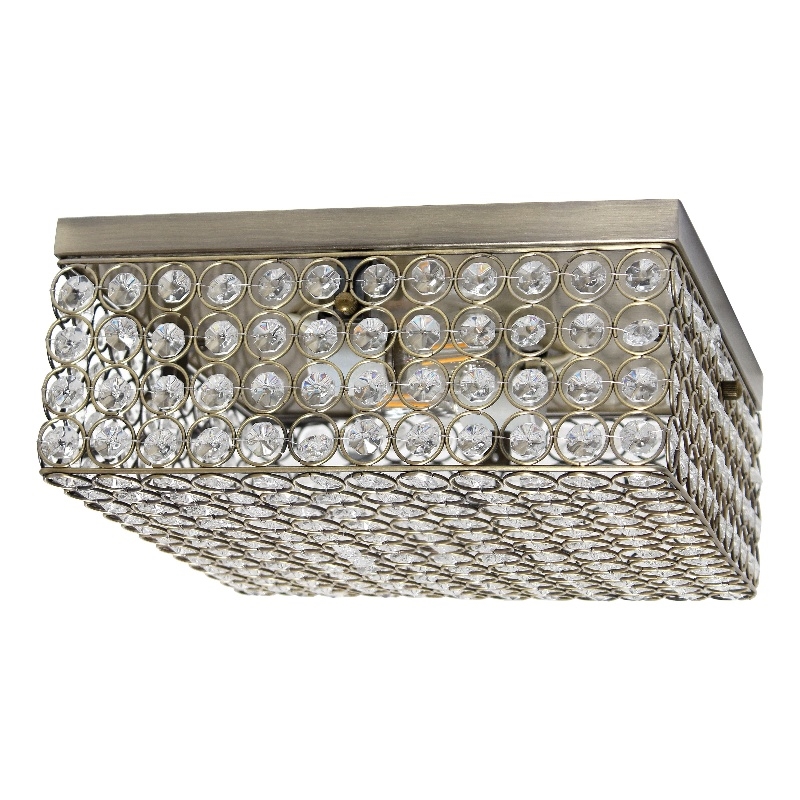 All the Rages 2-Light Square Crystal & Metal Flush Mount in Antique Brass
