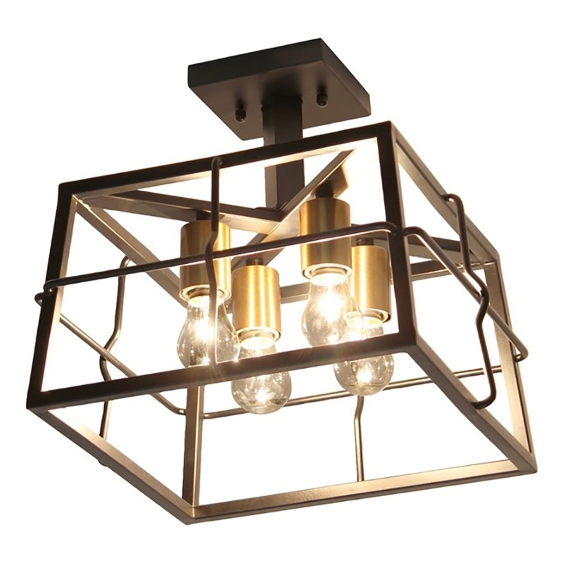 All the Rages Ironhouse 4-Light Square Metal Semi Flush Mount in Black