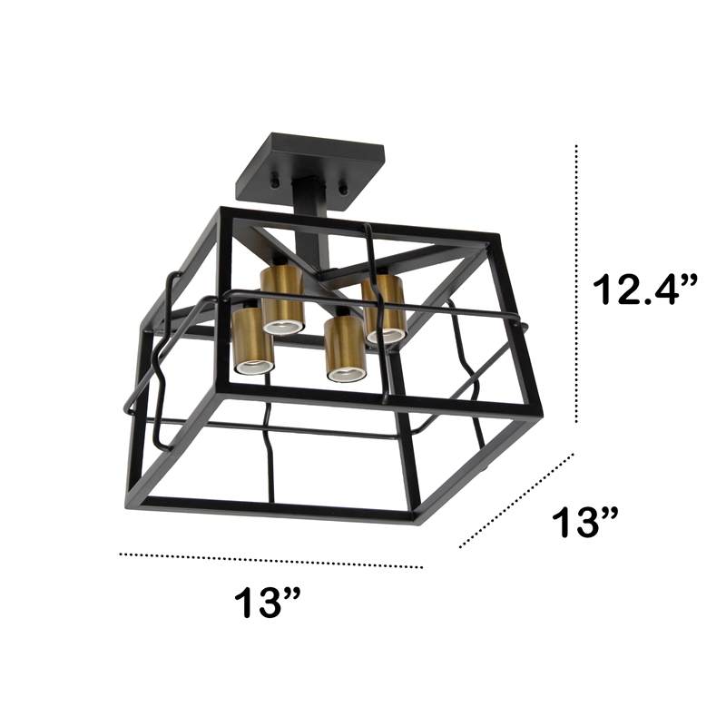 All the Rages Ironhouse 4-Light Square Metal Semi Flush Mount in Black