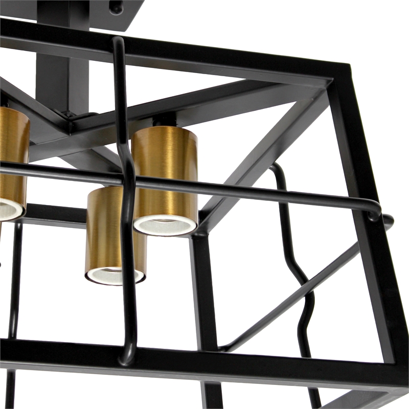 All the Rages Ironhouse 4-Light Square Metal Semi Flush Mount in Black