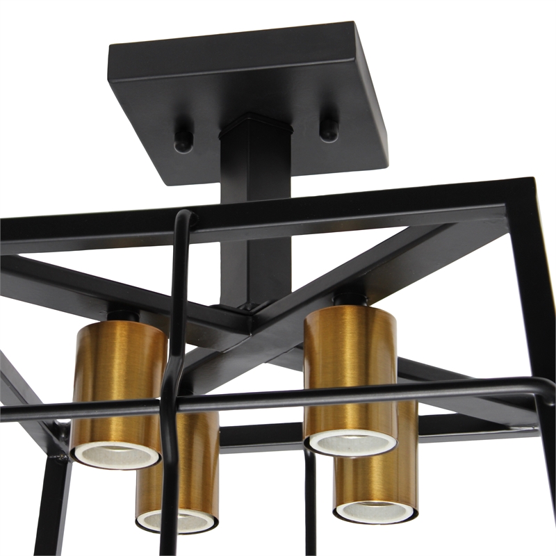 All the Rages Ironhouse 4-Light Square Metal Semi Flush Mount in Black