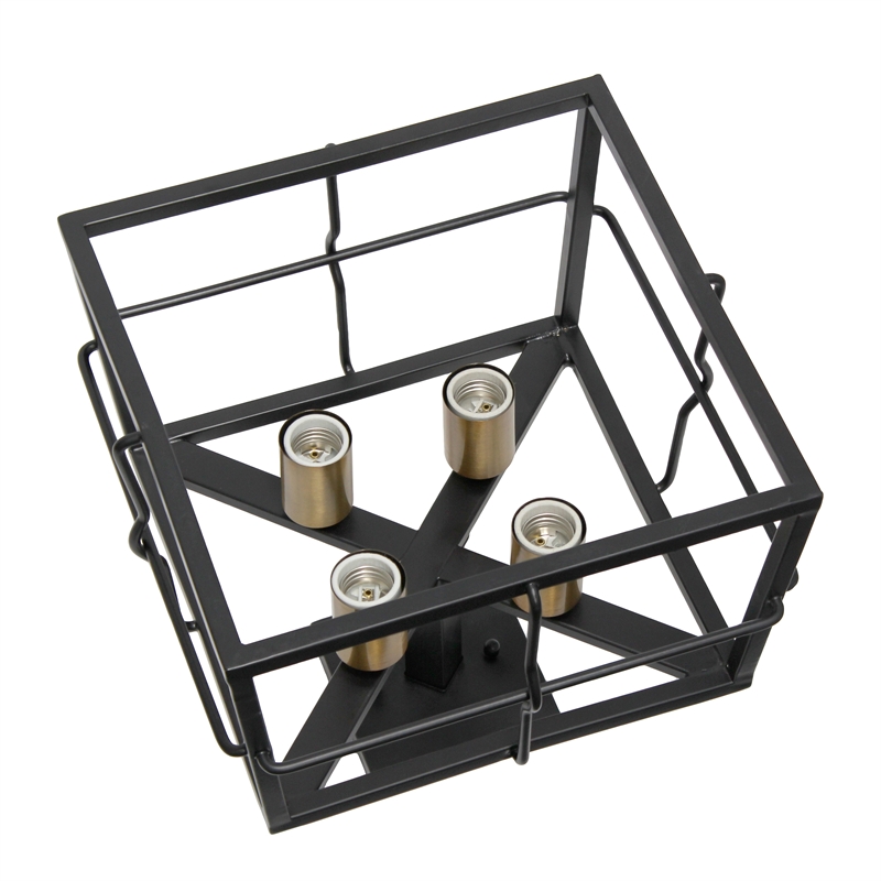 All the Rages Ironhouse 4-Light Square Metal Semi Flush Mount in Black