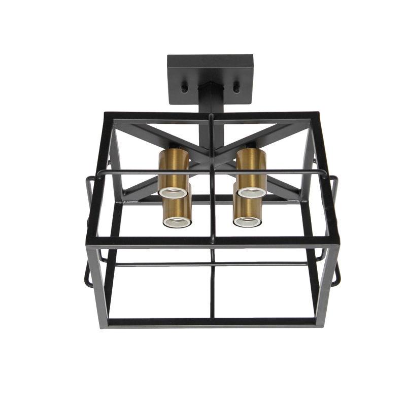 All the Rages Ironhouse 4-Light Square Metal Semi Flush Mount in Black